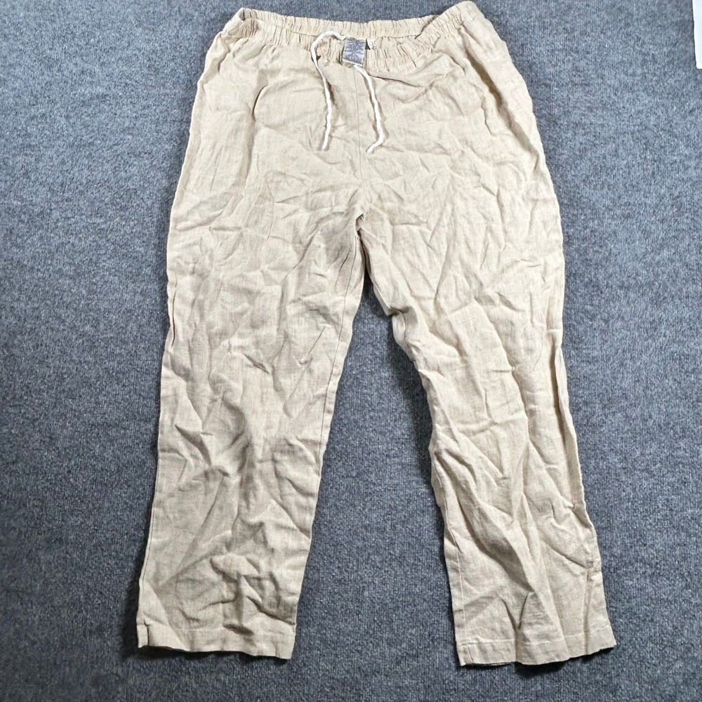 Jessica Howard Pants Womens Size 2X Beige Linen Relaxed Elastic Waist Casual
